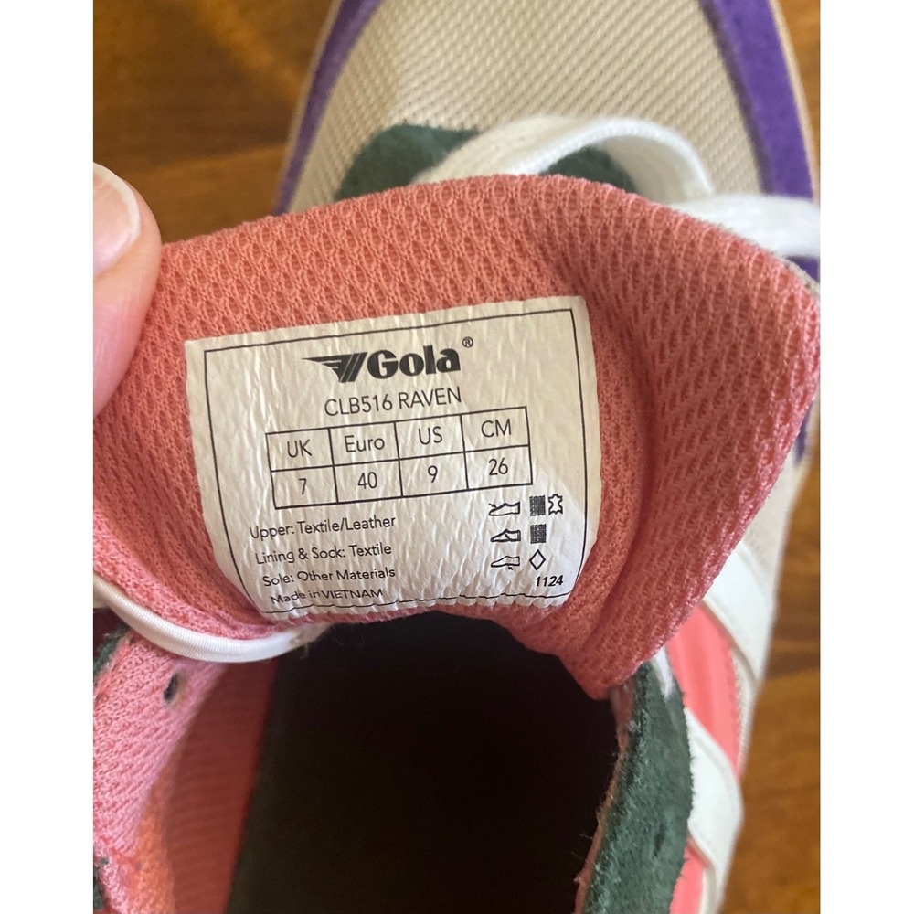 Gola Raven CLB516 Retro Sneakers Suede Wheat Coral Pink Royal Purple US 9 Box - Picture 9 of 15
